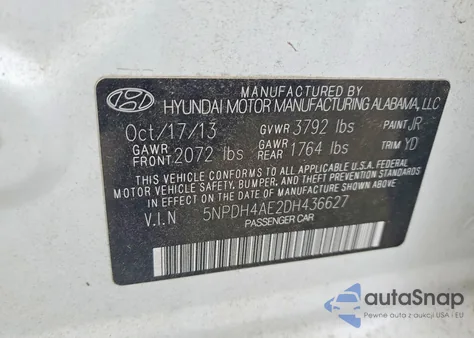 2013 Hyundai Elantra Gls z USA, uszkodzony, nr VIN 5NPDH4AE2DH436627